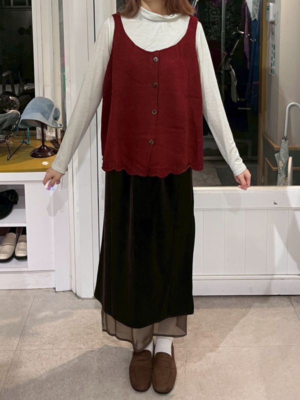 針織排扣花邊背心 