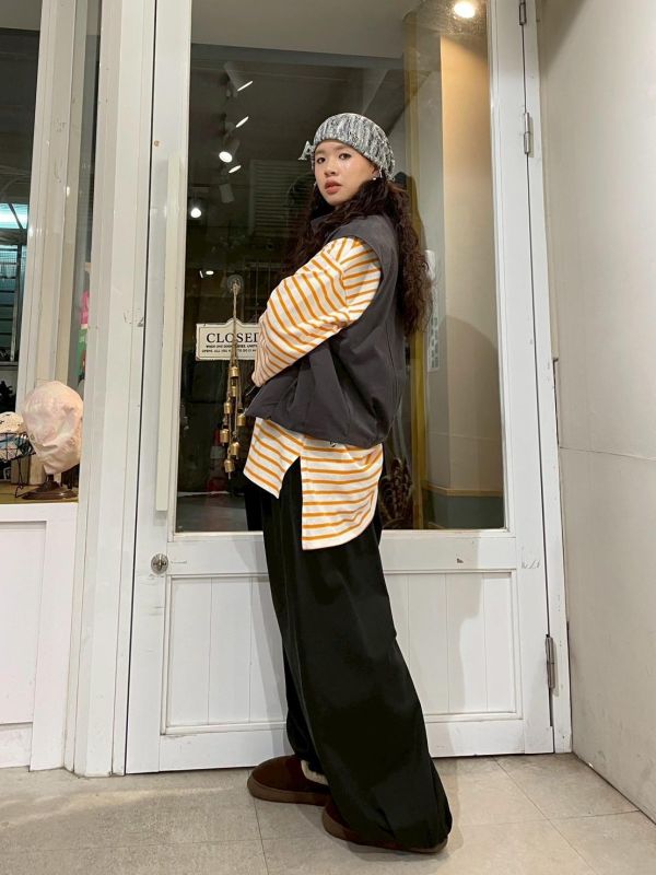 素色縮褲管氣球鬆緊腰寬褲 