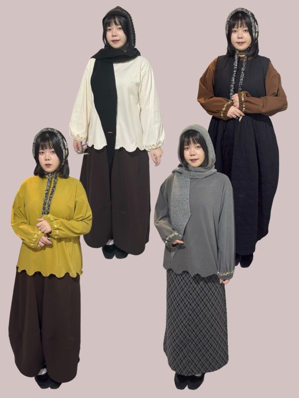 泡泡刺繡袖口雲朵下擺蕾絲領口絨面長袖 