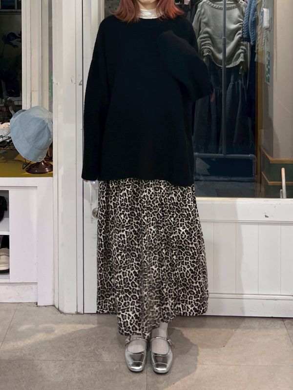 落肩細格針織毛衣 