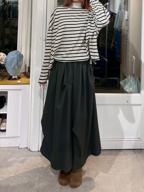 短版條紋下綁帶圓領上衣 