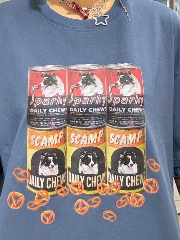 木耳拼接袖口貓狗印花圖tee 