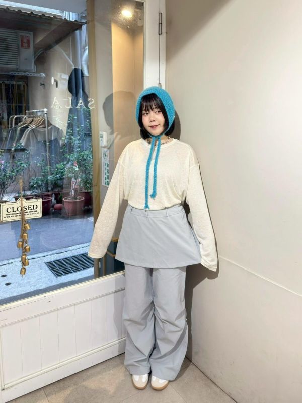 刷刷布打折造型抽繩下擺長褲+裙廉 