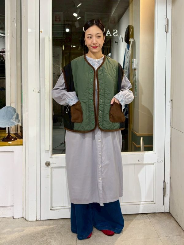 橫縫拼接燈芯絨口袋背心 