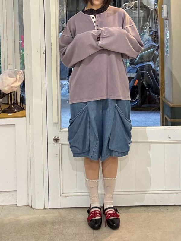 韓國男裝羅紋亨利領霧紫長袖上衣 