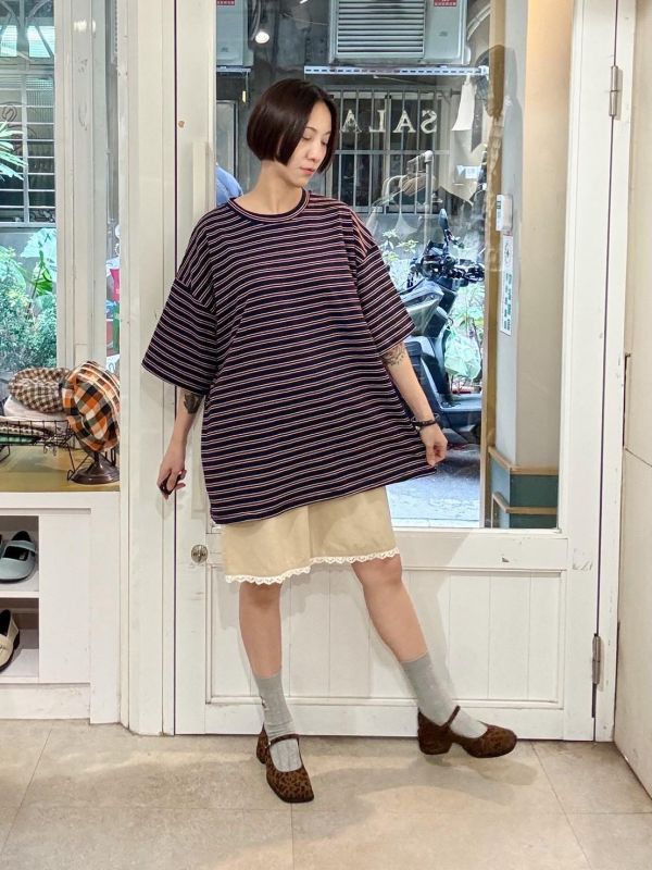 撞色復古寬版條紋Tee 