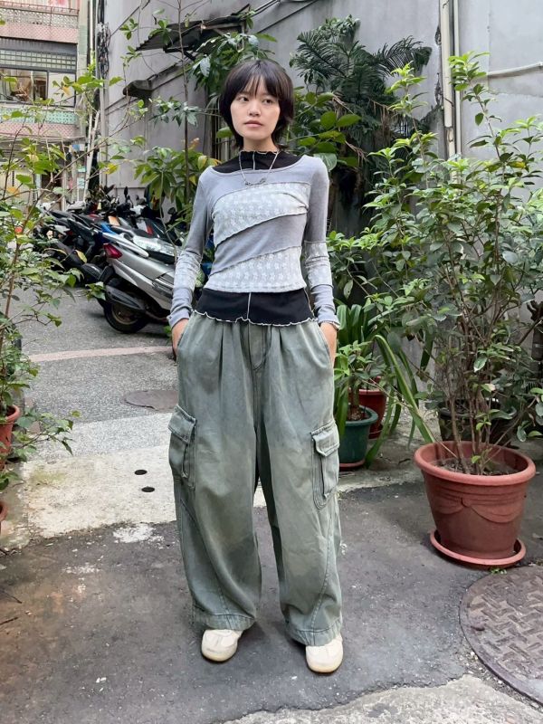 沼澤綠水洗多口袋鬆緊腰牛仔褲 