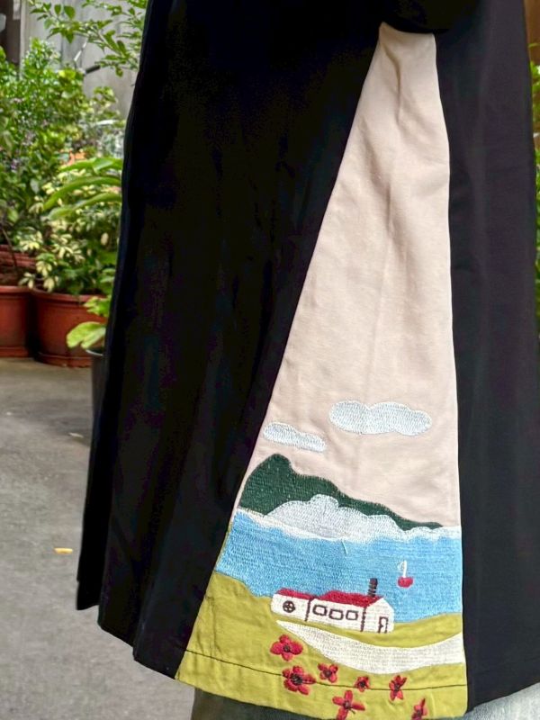 兩側風景刺繡西裝翻領外套 