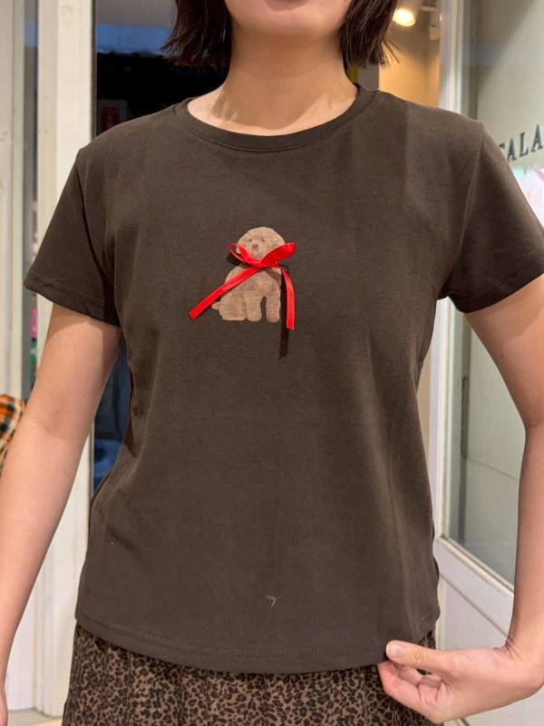 紅緞帶貴賓狗短袖 Tee 