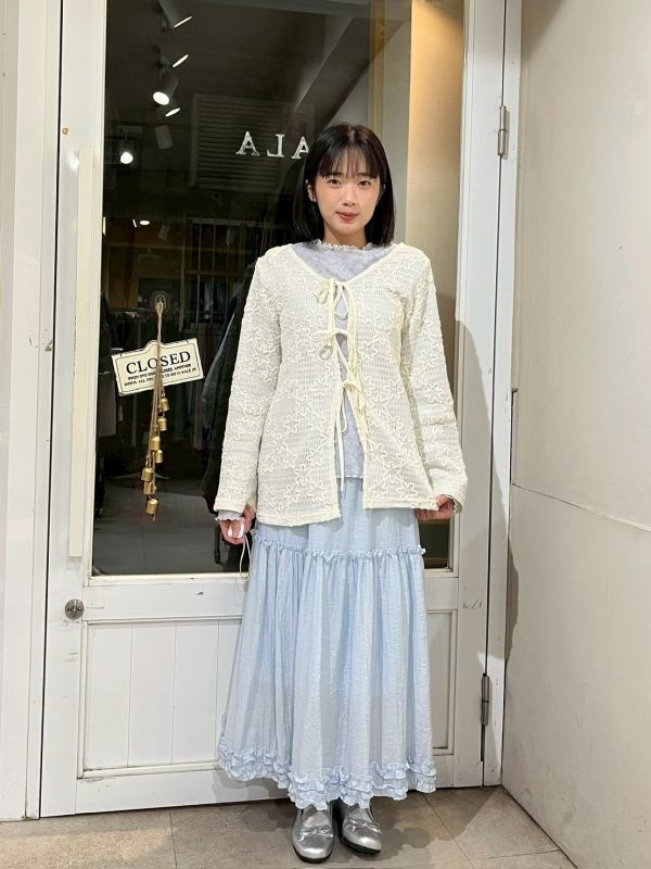 立體毛線小花綁帶罩衫 