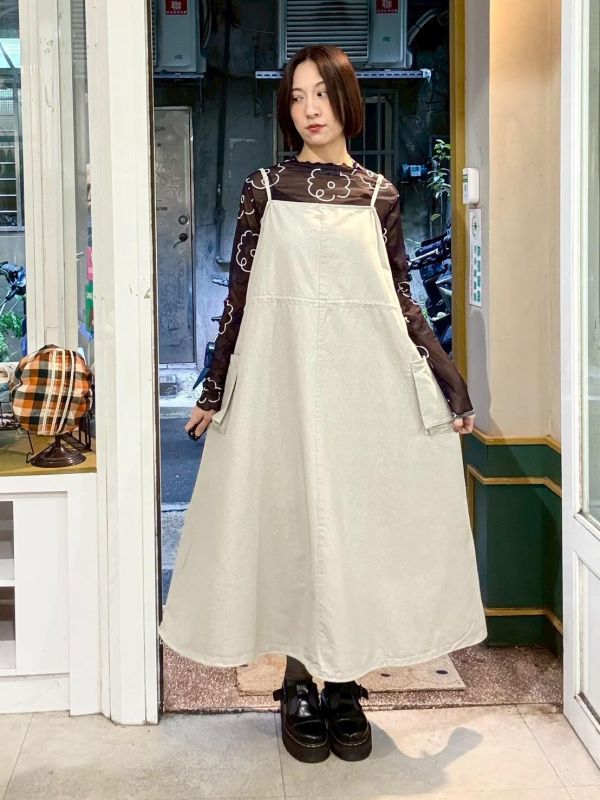 工裝卡其布立體大口袋吊帶背心裙 