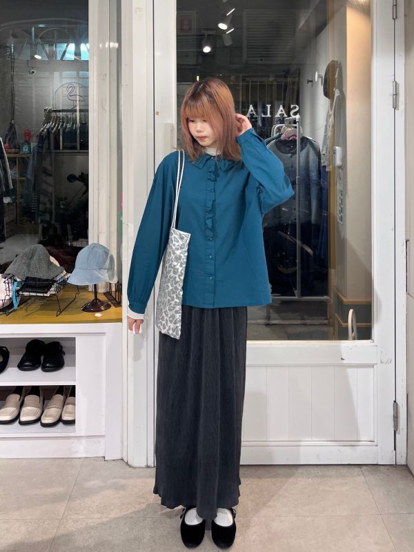 翻領荷葉花邊布釦襯衫 