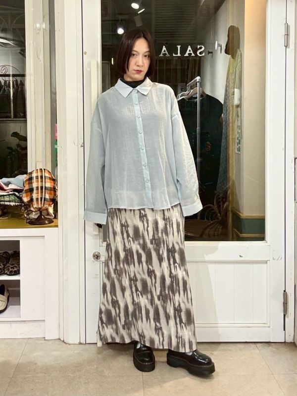 鬆緊腰水墨點染棉質魚尾長裙 