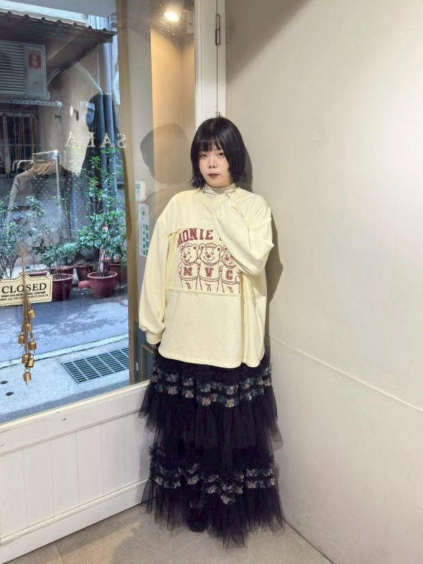 雙層紗奶油擠花拼接傘擺澎澎長裙 