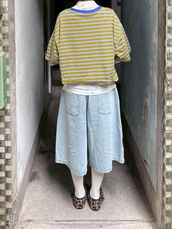 牛仔皺皺設計七分褲 