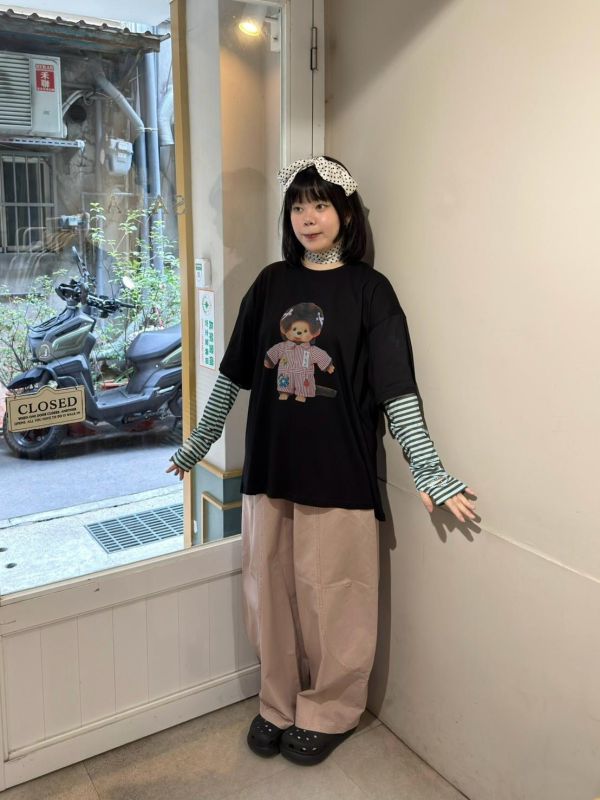 條紋抽繩袖套 