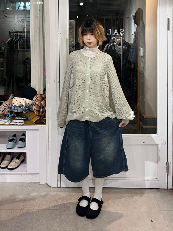 牛仔工裝七分褲 