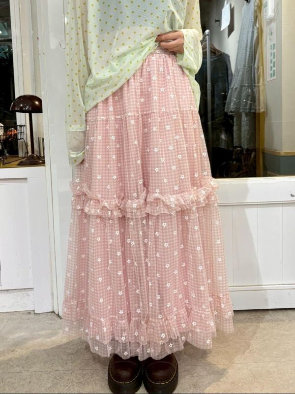 滿版小白花格子蛋糕紗裙 