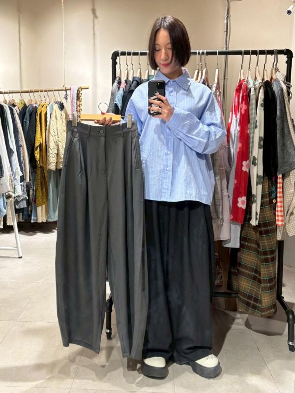 伸縮腰繭型落地西裝褲 