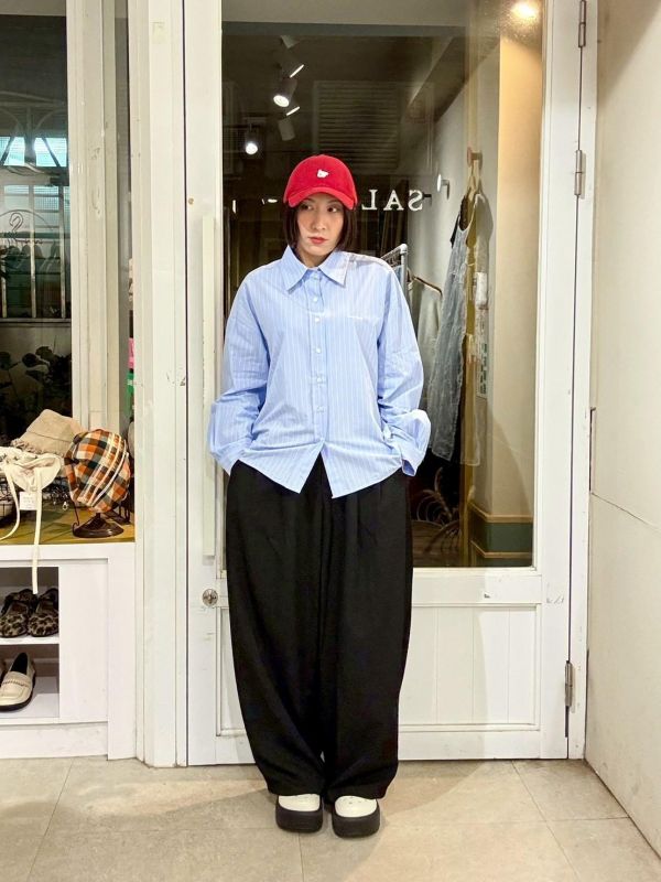 伸縮腰繭型落地西裝褲 