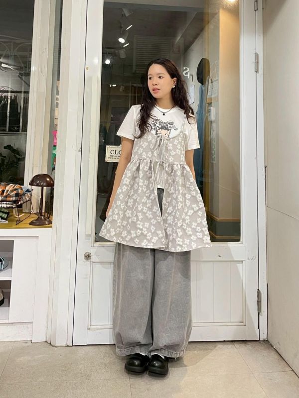 滿版立體花朵後綁帶可調節細肩小背心 