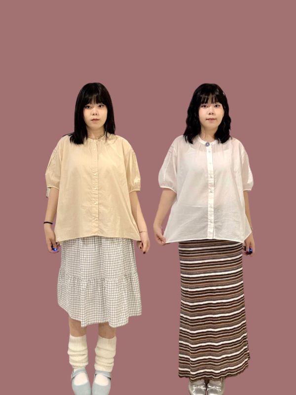 泡泡袖抓皺刺繡襯衫 
