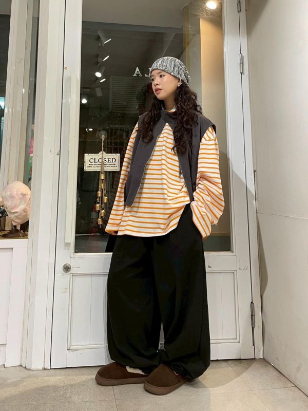 素色縮褲管氣球鬆緊腰寬褲 