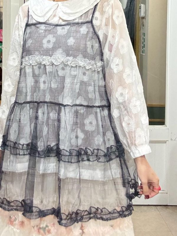 格紋紗蛋糕吊帶背心 