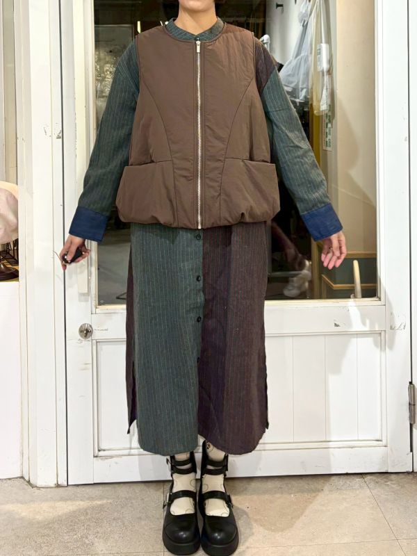 鋪棉棕色內格紋雙面穿背心 