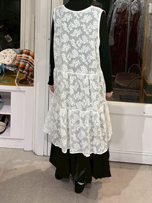 正反兩穿鏤空蕾絲綁帶長版罩衫背心 