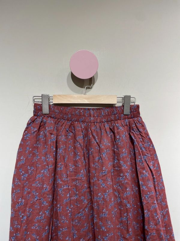 復古紅滿版小花格紋拼接裙 