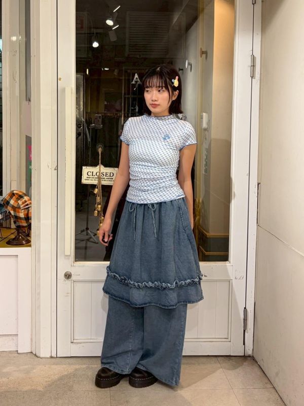 藍格愛心櫻桃抓皺收腰上衣 