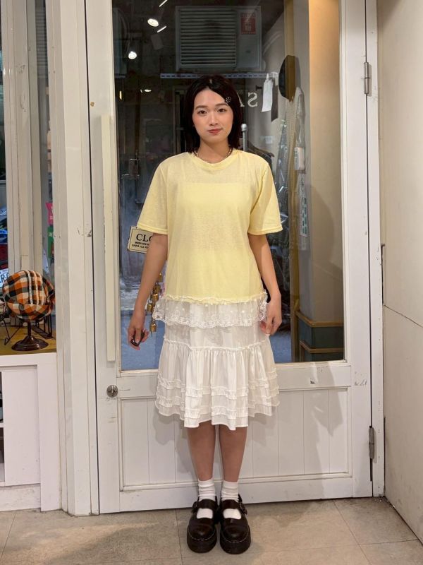 夏日休閒拼接蕾絲下擺Tee 