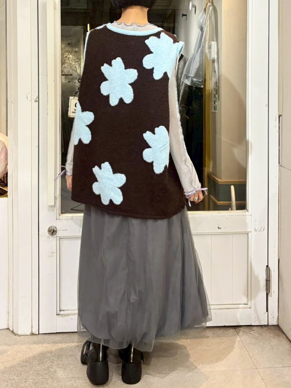 撞色藍花針織背心 