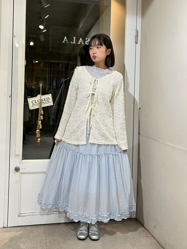 立體毛線小花綁帶罩衫 