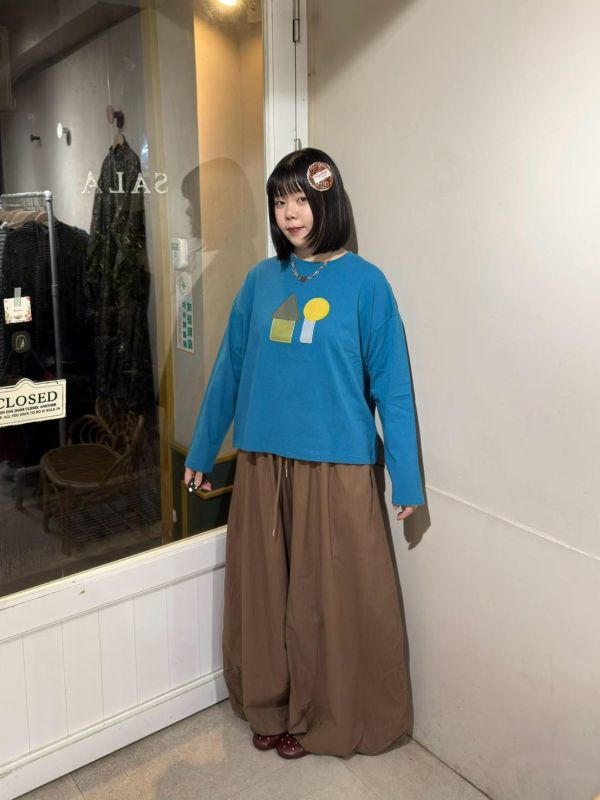 幾何圖形刺繡落肩長袖 