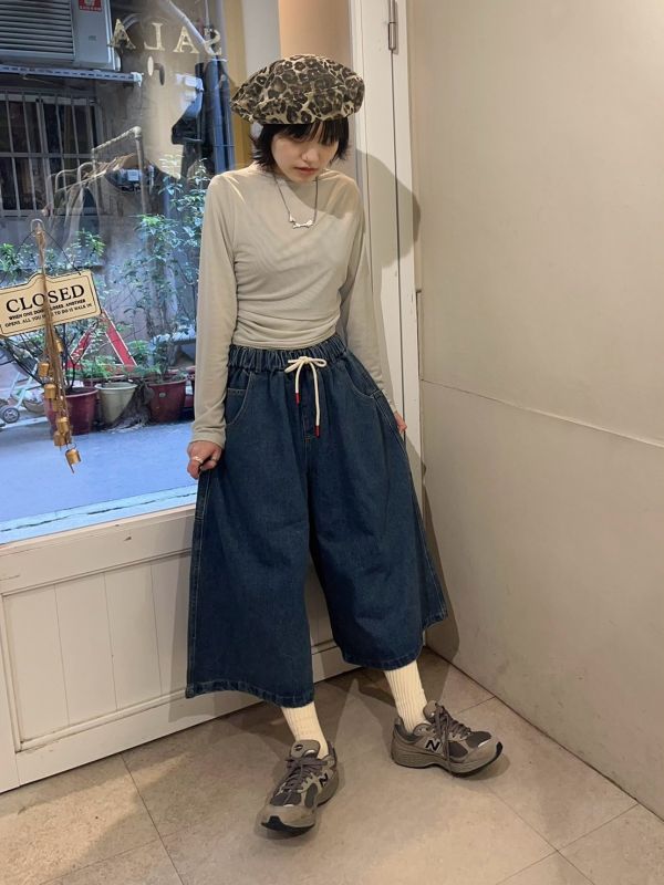 男友風寬大率性鬆緊腰七分褲 