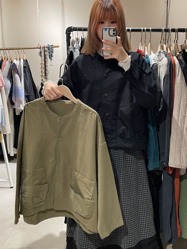 短版圓領工裝雙層口袋外套 