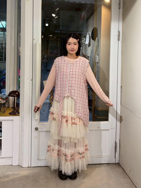 格紋不規則下擺背心 