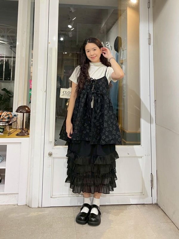 滿版立體花朵後綁帶可調節細肩小背心 