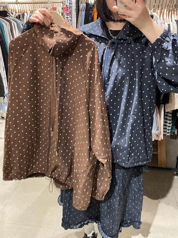 波點大翻領蕾絲綁帶外套 