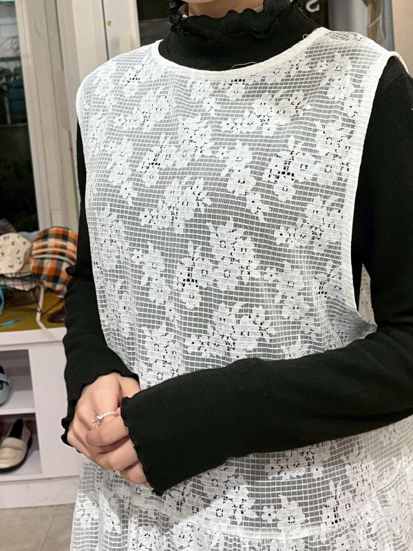 正反兩穿鏤空蕾絲綁帶長版罩衫背心 