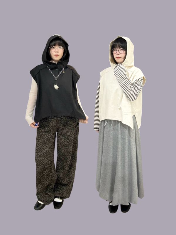 立領小口袋大帽子背心 