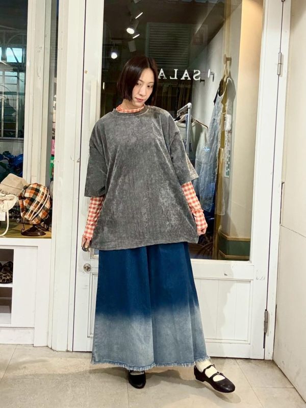 素色絨布落肩短袖Tee 