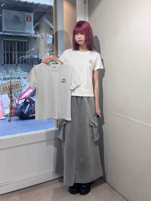 麵包刺繡圓領正肩修身短Tee 