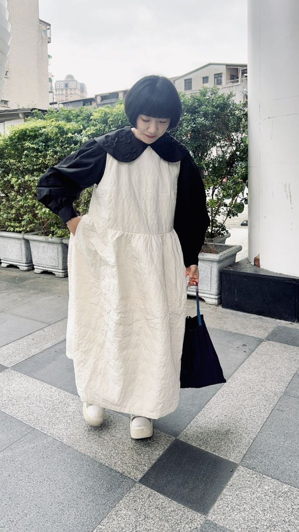 縫線壓紋氣球背心裙 