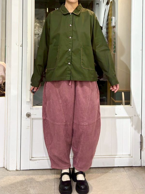 伸縮腰抽繩燈芯絨錐形褲 