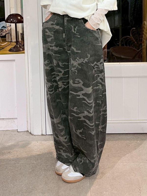 牛仔迷彩錐形長褲 