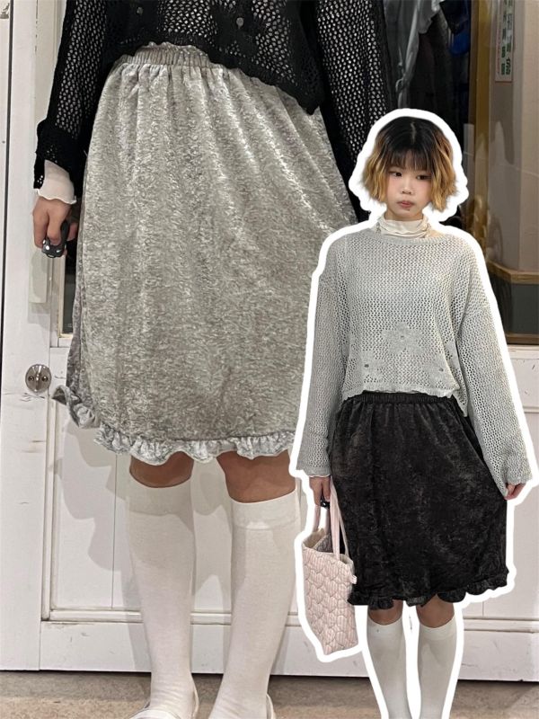 絲絨花邊五分裙 