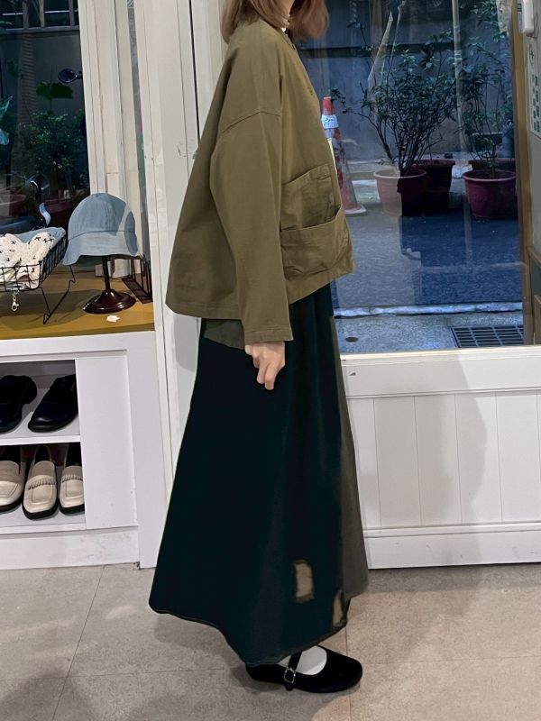 短版圓領工裝雙層口袋外套 